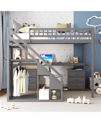 Loft Bed with Two Chest of Drawers, Desk and Light Strip
