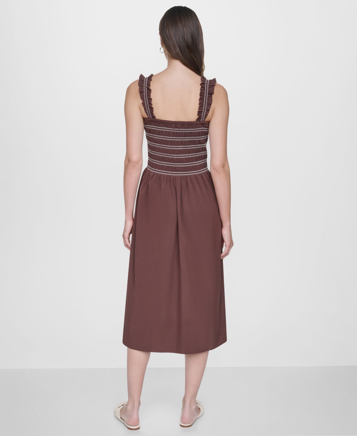 Women's Smocked Bodice Sleeveless Midi Dress