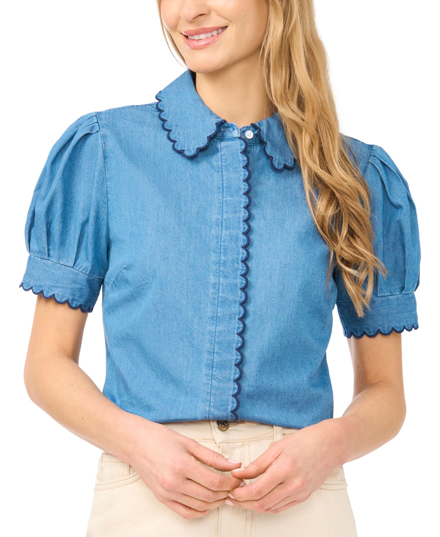 Women's Puff-Sleeve Button-Front Shirt