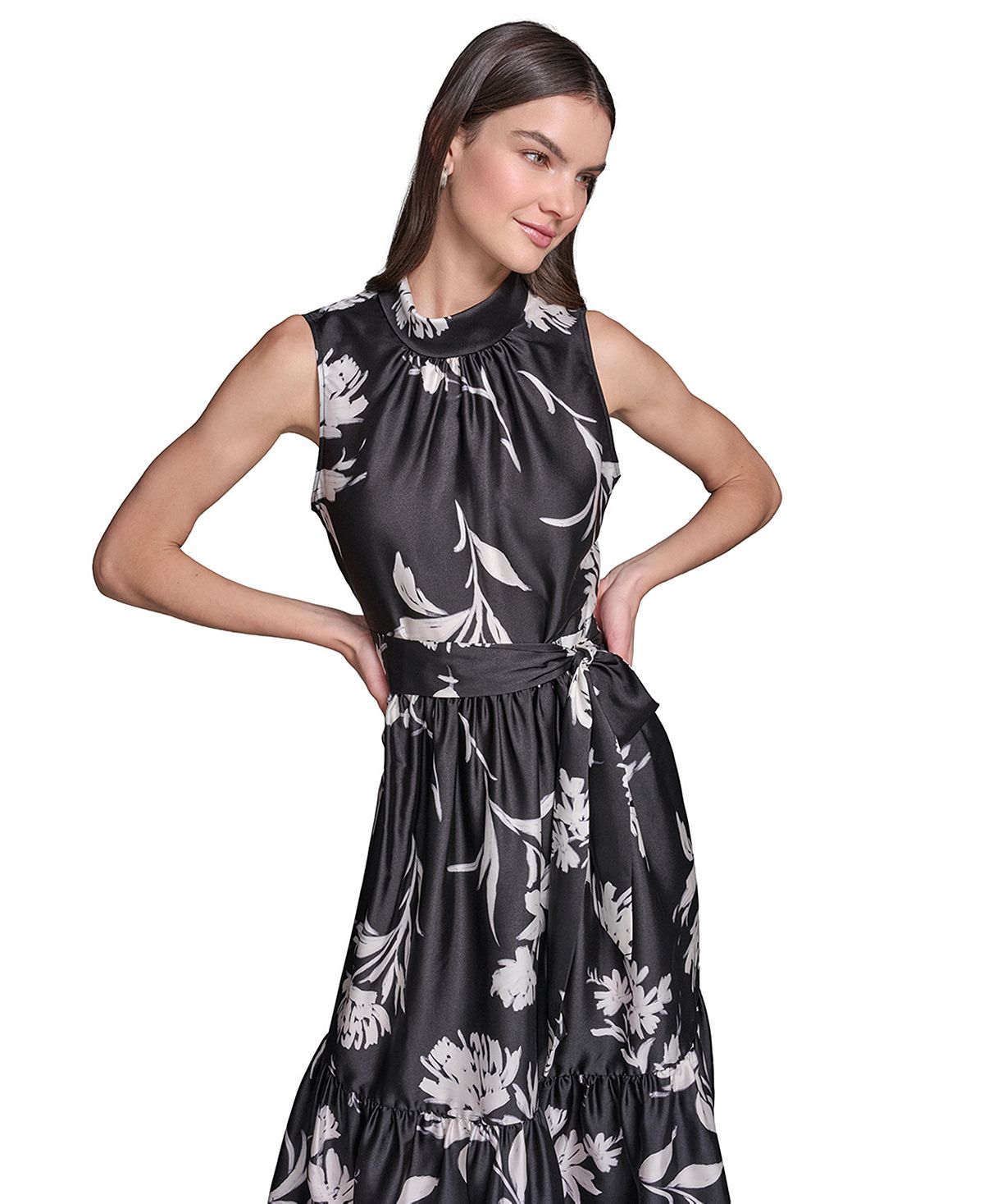 KARL LAGERFELD PARIS Women's Belted Midi Dress view 2 — MAYCSS fashion products
