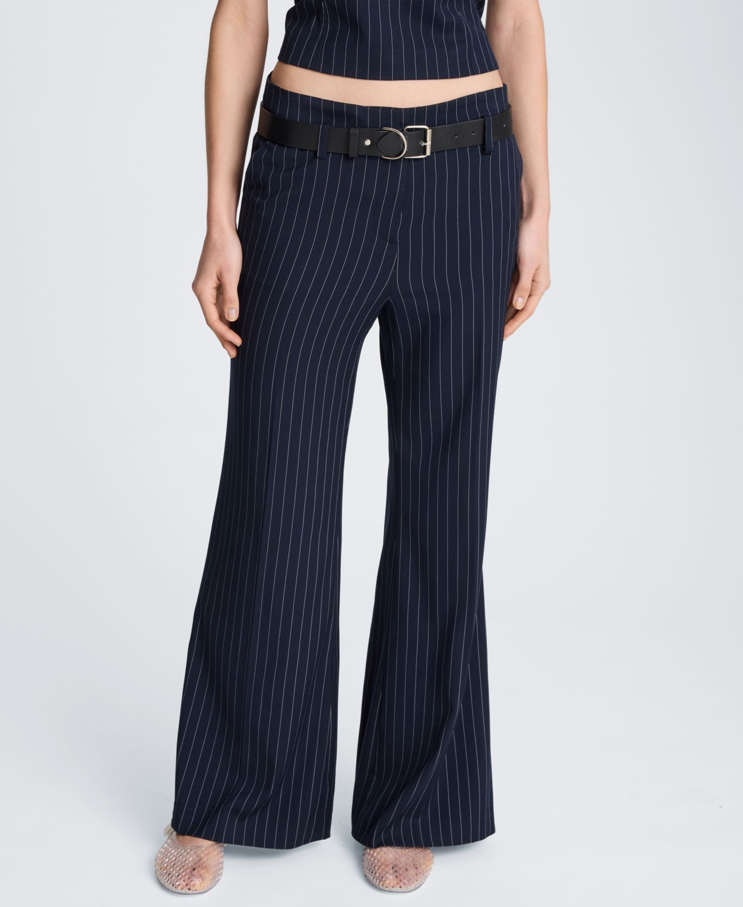 Women's Pinstripe Belted Flare Pants