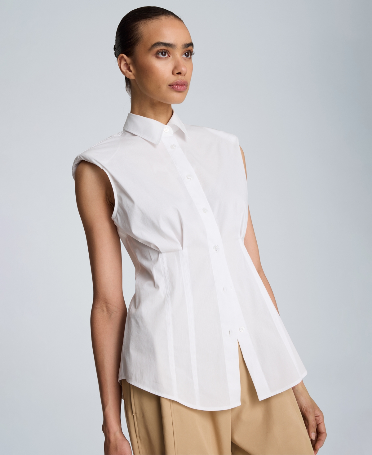 Kenneth Cole Women's Cotton-Blend Pleated Sleeveless Shirt