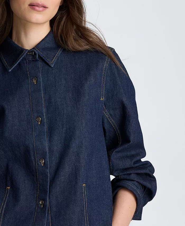 Women's Collared Button Front Denim Shirt - thumbnail 4