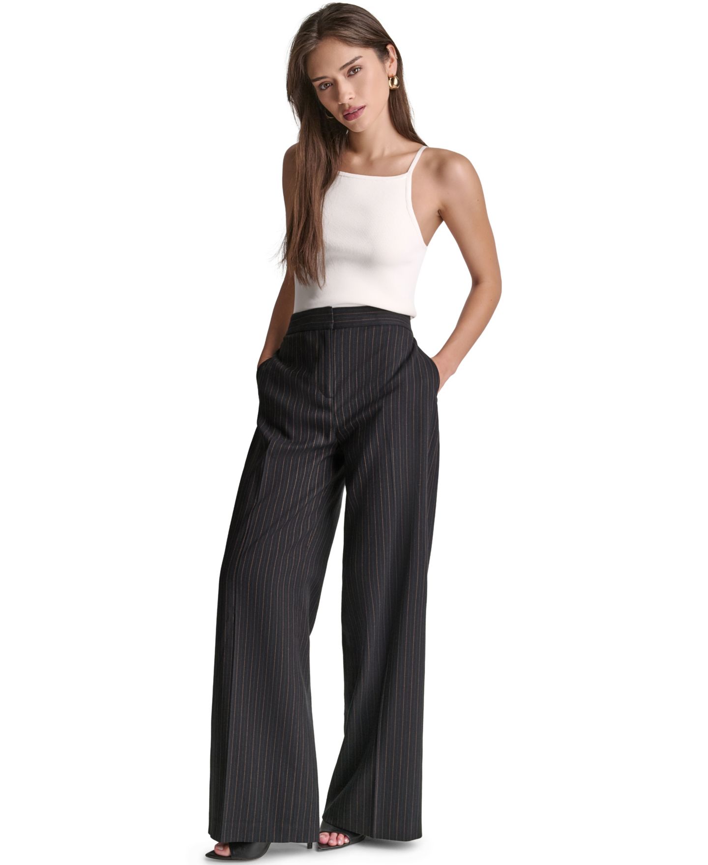 Женские брюки BCBG Pinstripe Full-Length High-Rise, цвет: Чёрный разноцветный — фото 2