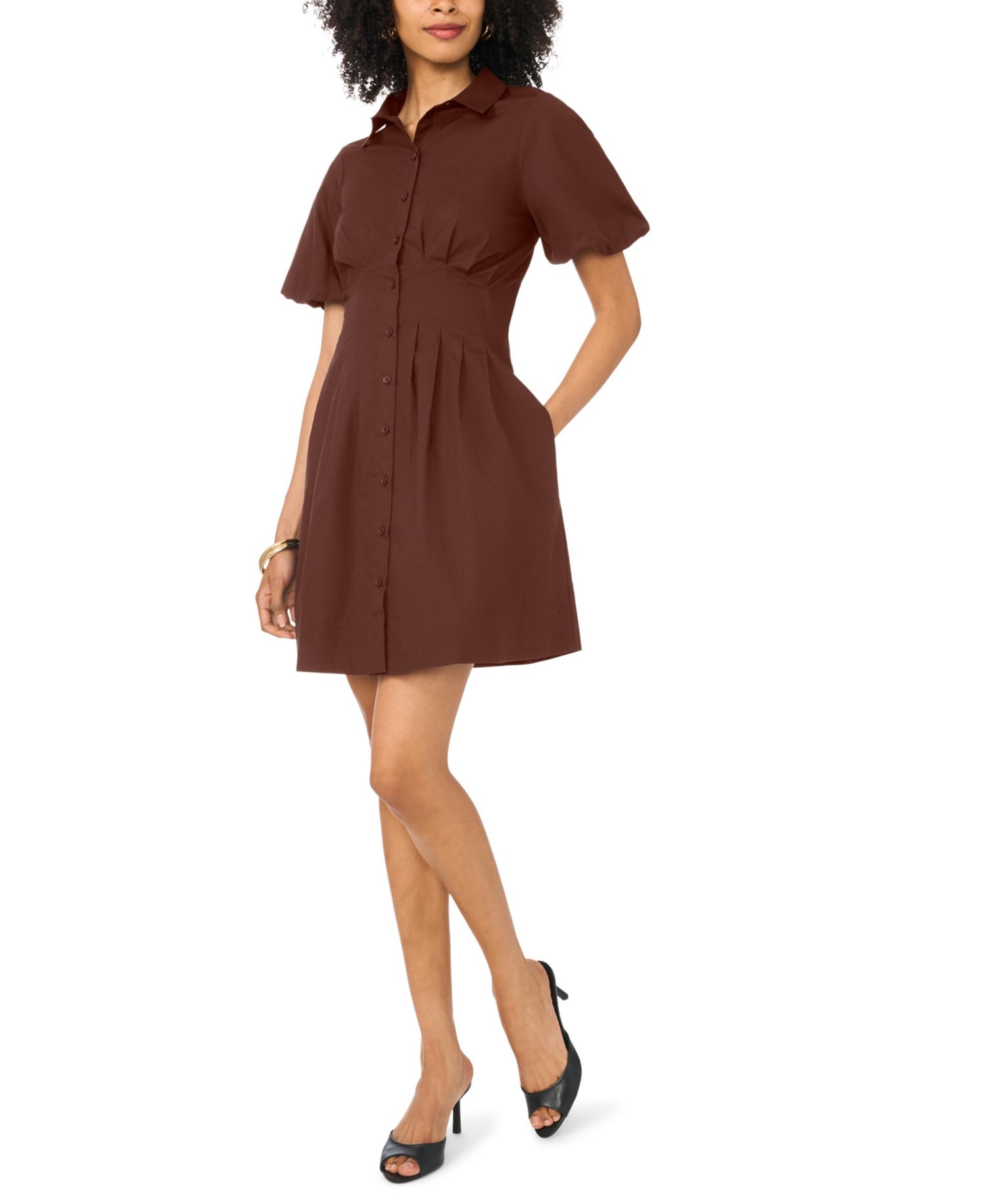 Women's Puff-Sleeve Corset Cotton Mini Dress