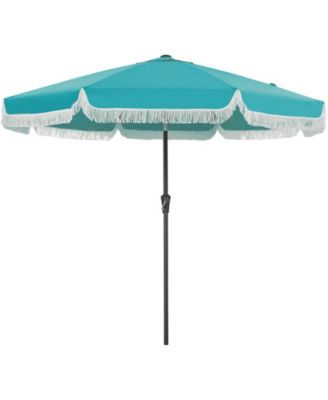  Patio Outdoor Table Umbrella with Retro Fringe with Crank Handle for Backyard, Pool, Camping