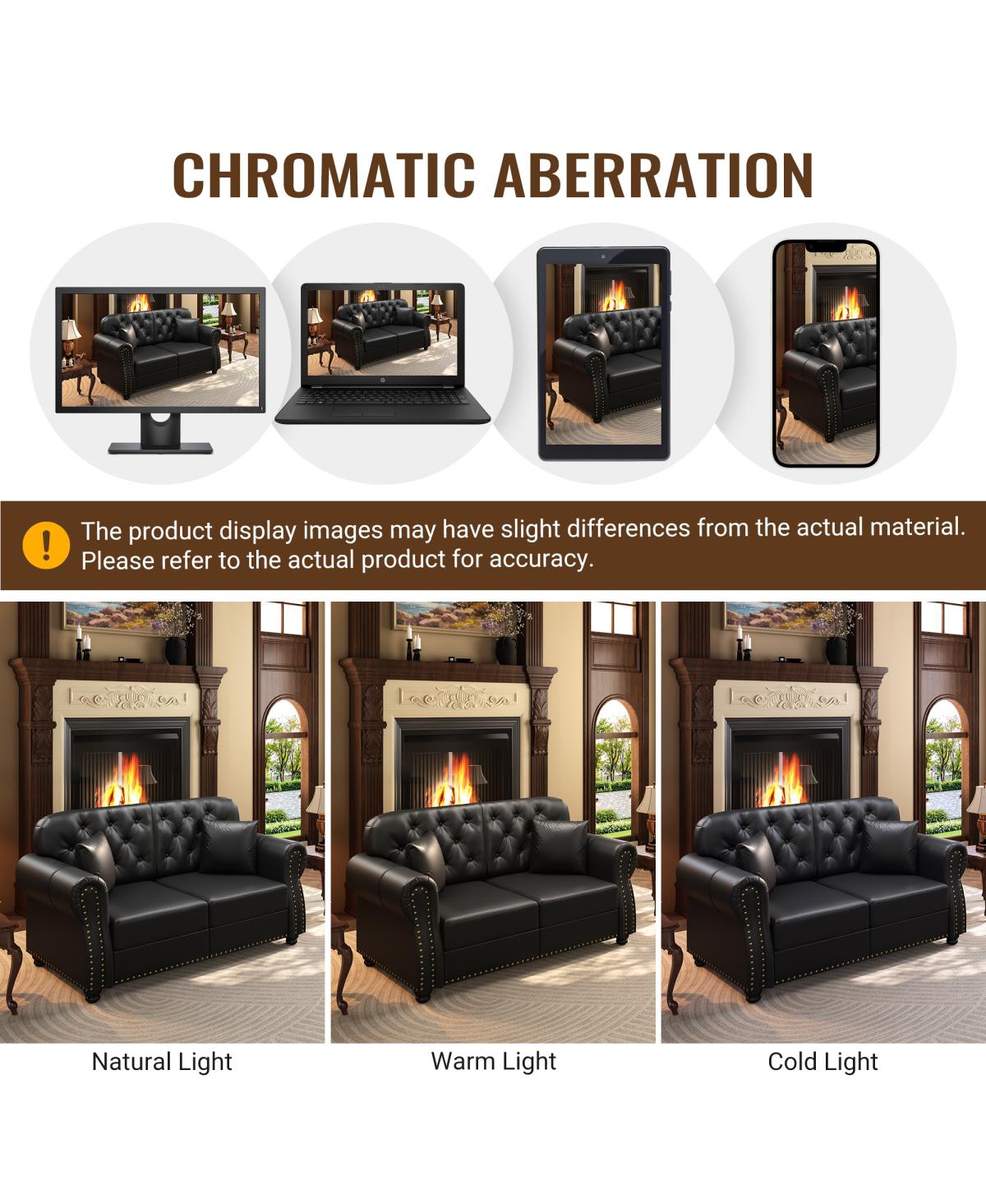 Streamdale Furniture 82.6" Faux Leather Chesterfield Sofa with Nailhead Trim and 3 Pillows