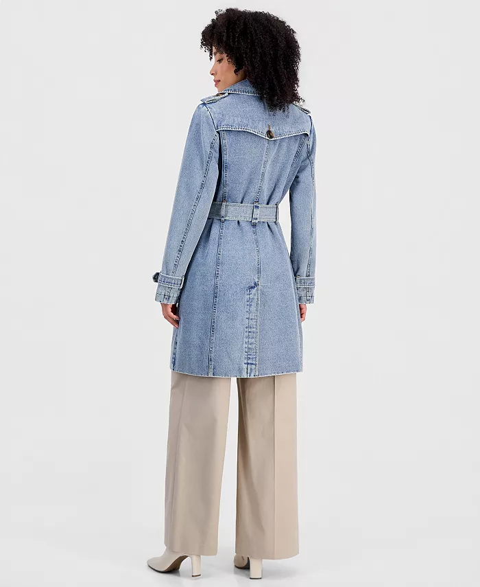Women's Double-Breasted Denim Trench Coat - thumbnail 7