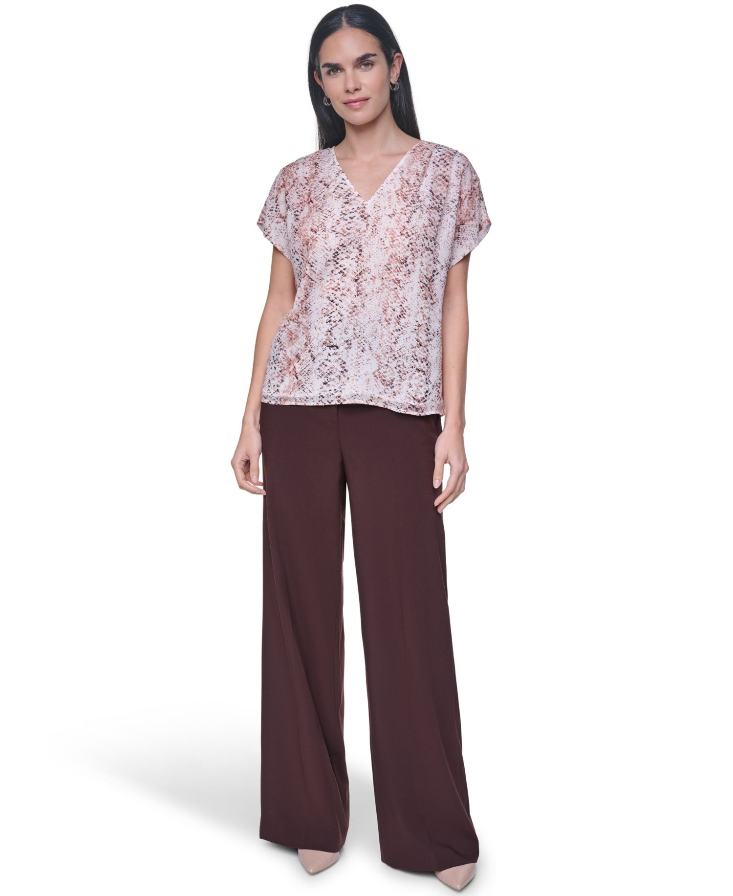 Petite Short-Sleeve V-Neck Blouse