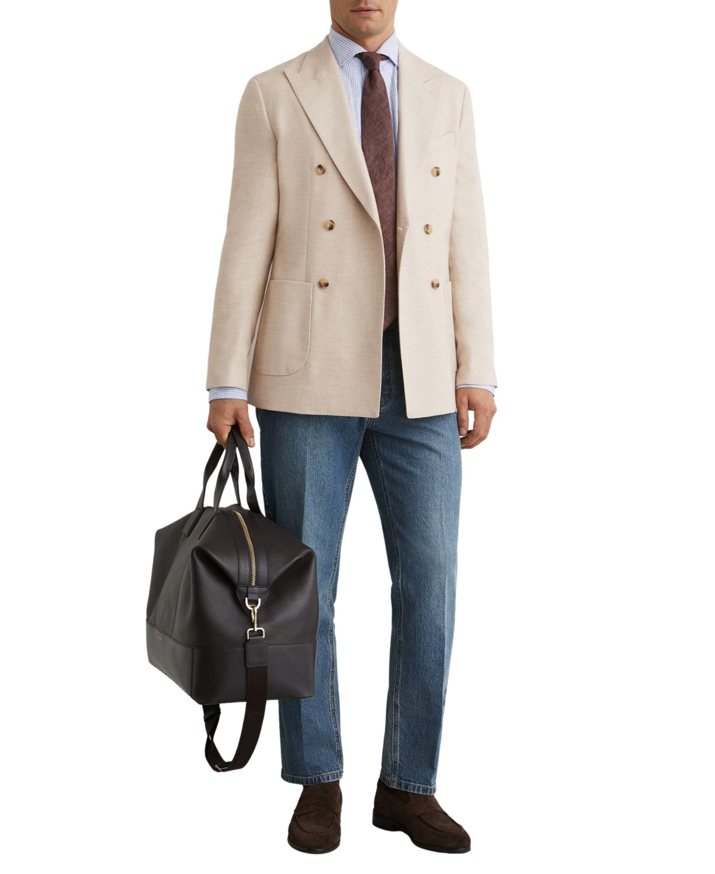 Мужской пиджак REISS ManciTailored-Fit Double-Breasted Herringbone Blazer, цвет: Серо-бежевый — фото 5