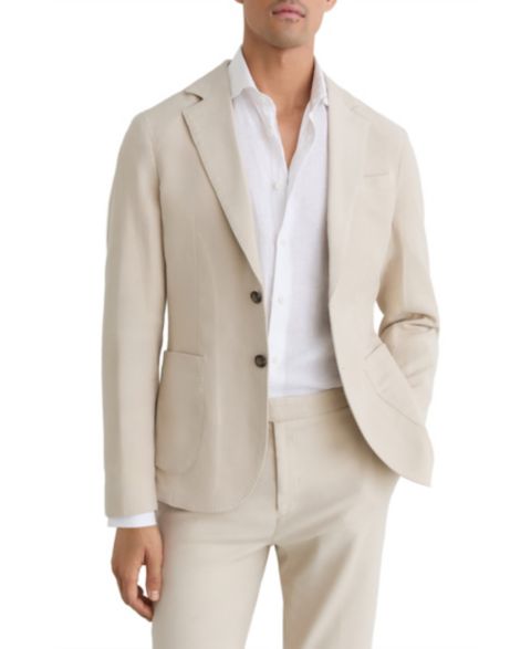 Мужской пиджак REISS Jason Garment-Dyed Pique Single-Breasted Suit Blazer, цвет: Серо-бежевый