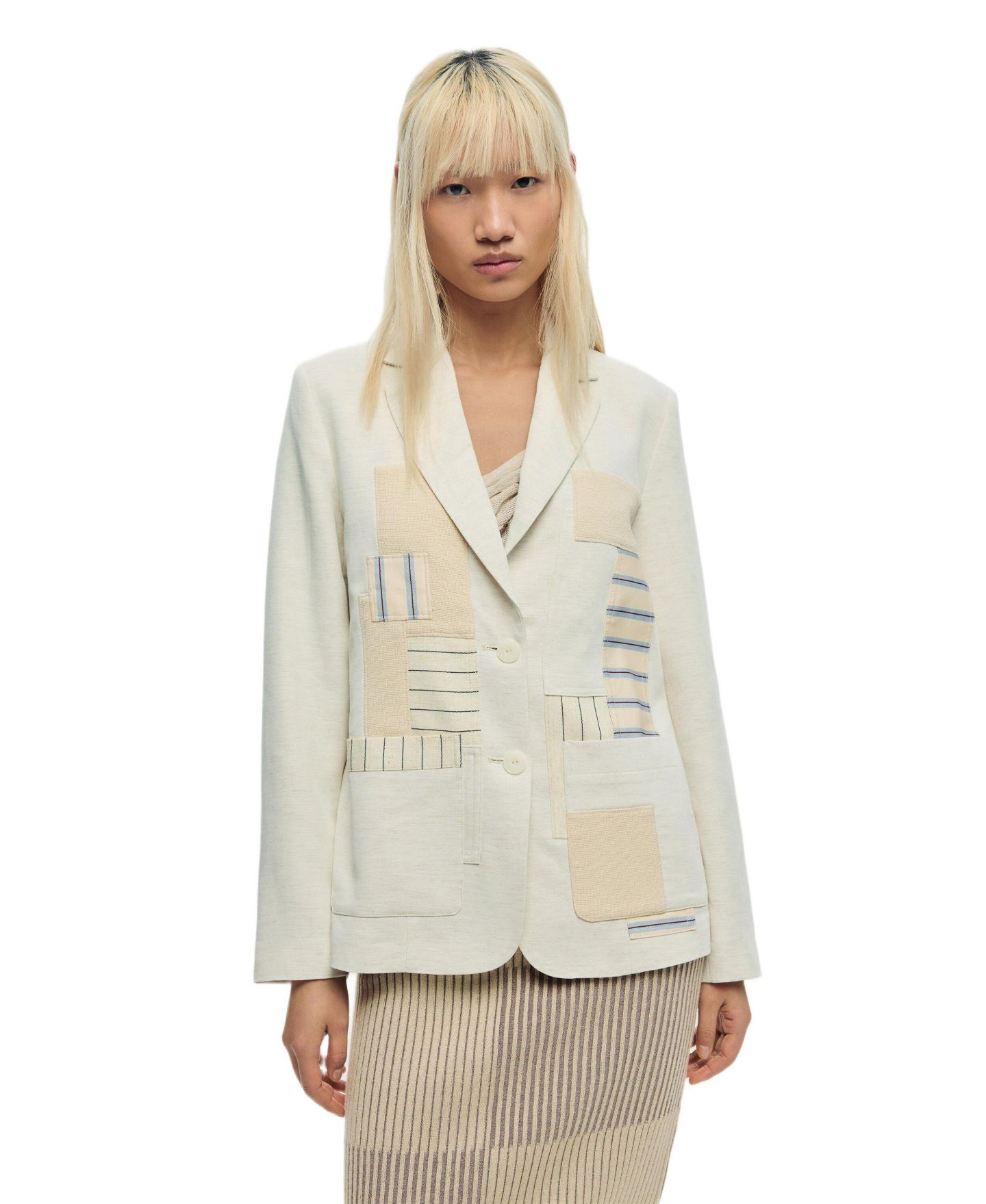 Женский пиджак Desigual Patchwork blazer, цвет: Молочный белый — фото 1