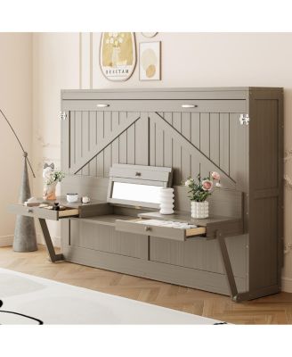 Queen Size Murphy Bed With Vanity Desk, Storage And Mirror