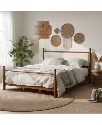 Solid Poplar and Plywood Bed Frame with Upholstered Headboard, King
