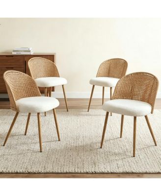 Set of 4 Wicker Dining Chairs with Cushions