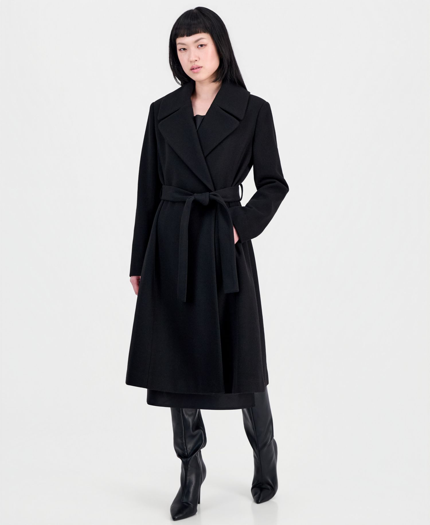 Women's Double-Breasted Belted Bow Back Coat