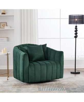 Upholstered 360degree(s) Swivel Barrel Chair and Half with 3 Pillows,