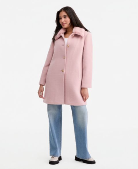 Женское пальто CeCe Faux-Fur Club Collar Mid-Length Lined, цвет: Пудровый розовый однотонный