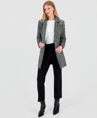 Women's Floral Beaded Double-Breasted Coat, Created for Macy's