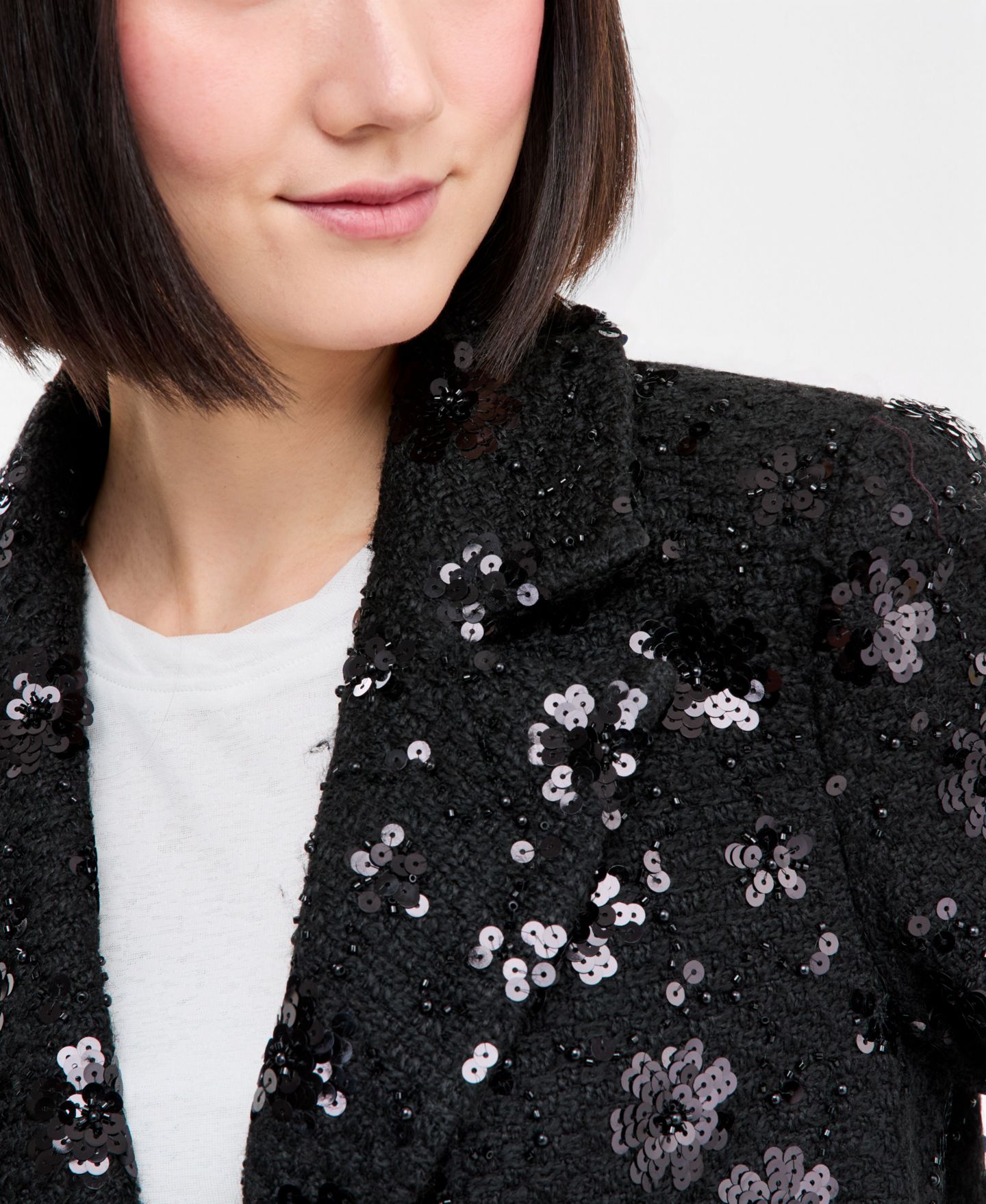 Женское пальто CeCe Sequin Floral Notch-Collar Coat, Created for Macy's, цвет: Чёрный — фото 2
