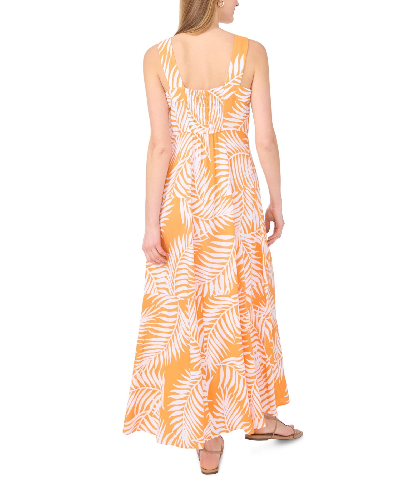 Women's Tropical-Print Square-Neck Smocked-Back Sleeveless Maxi Dress