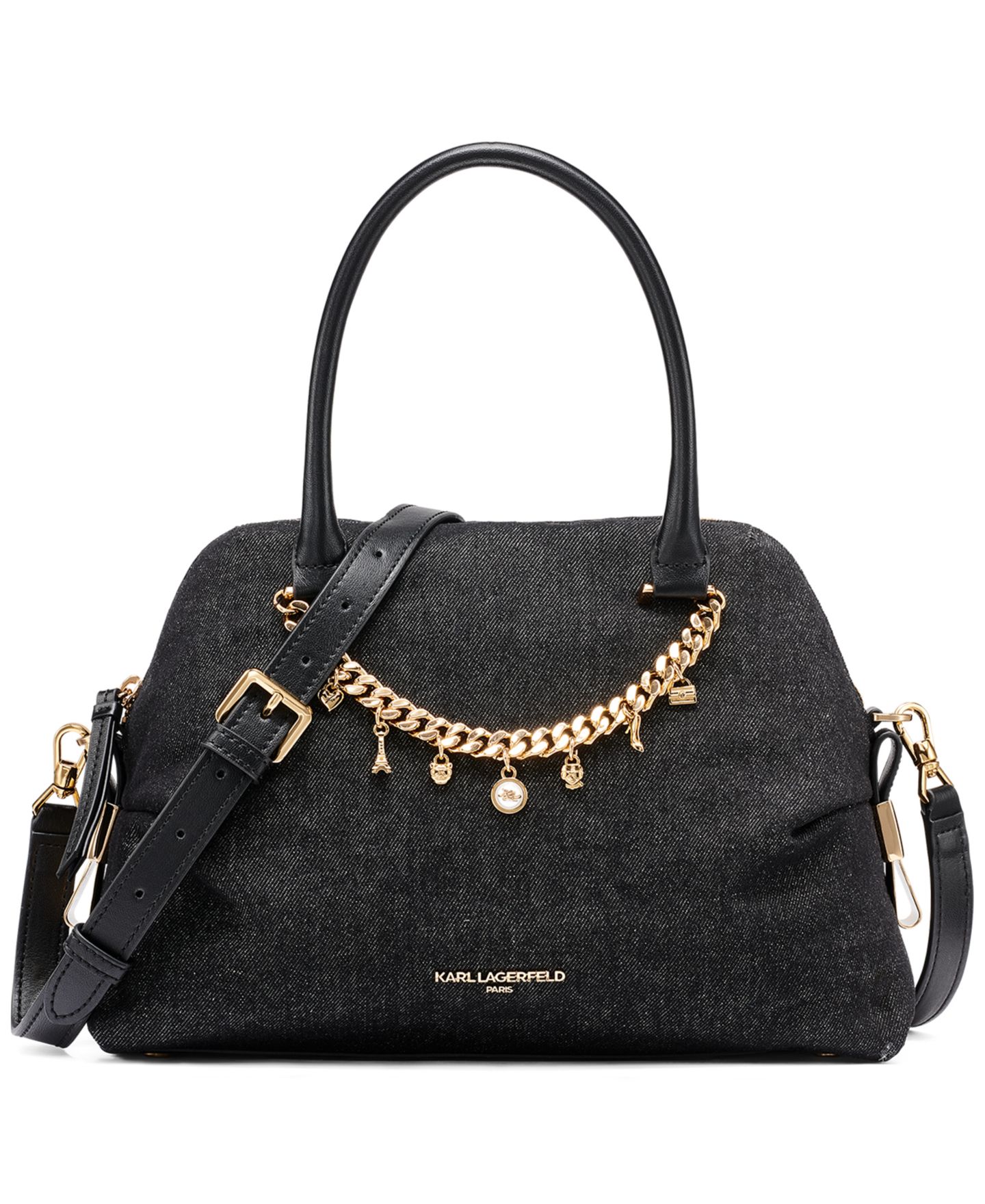 Женская сумка KARL LAGERFELD PARIS Charlaine Medium Satchel Handbag, цвет: Чёрный джинсовый — фото 1
