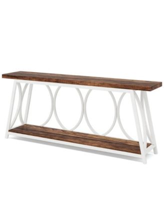 Behind Couch Console Table with 2 Shelves, Industrial Style Sofa Table Design