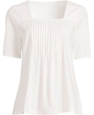 Women's Elbow Sleeve Lightweight Jersey Pintuck Square Neck Top