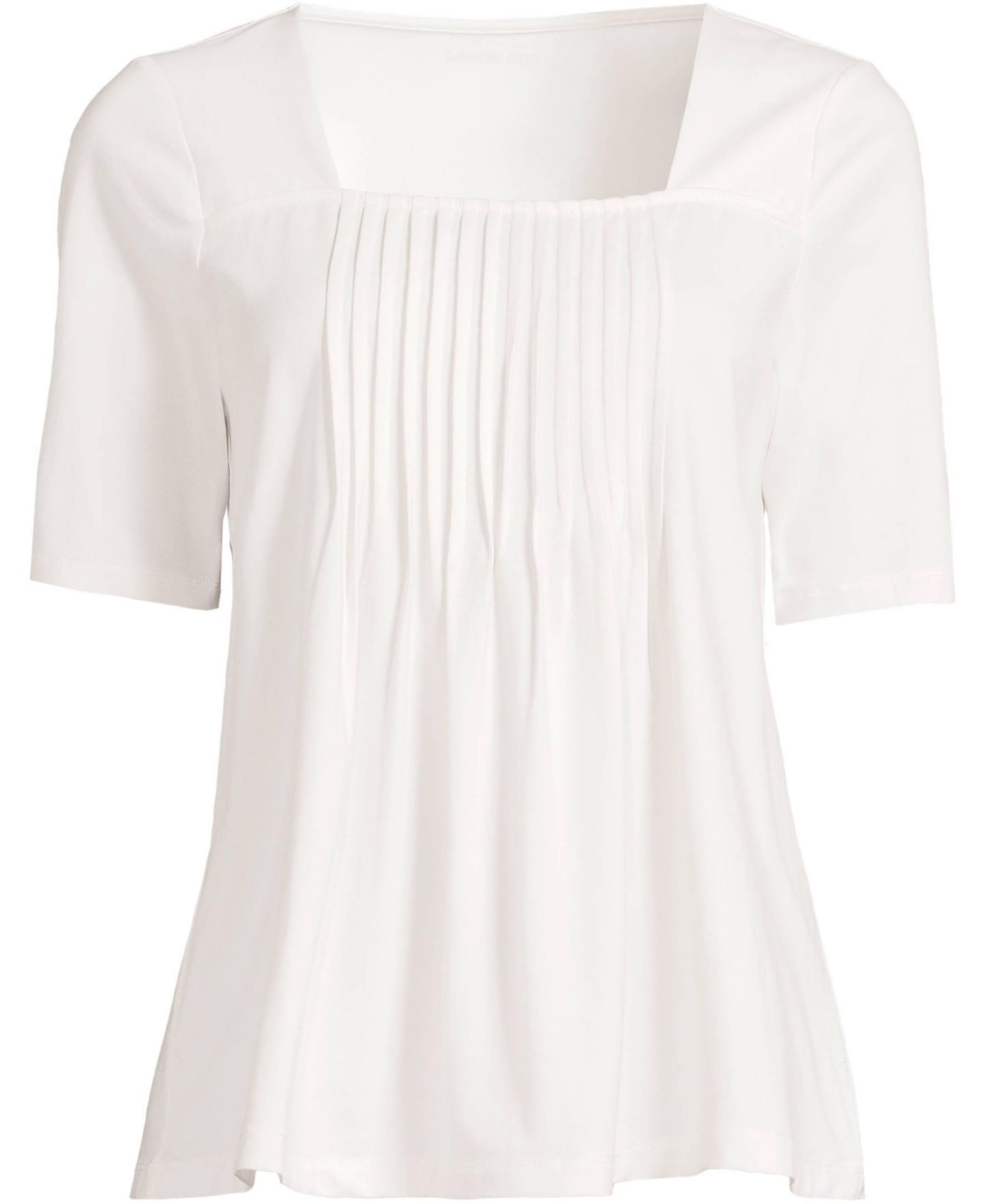 Женский топ Lands' End Elbow Sleeve Lightweight Jersey Pintuck Square Neck, цвет: Слоновая кость — фото 1