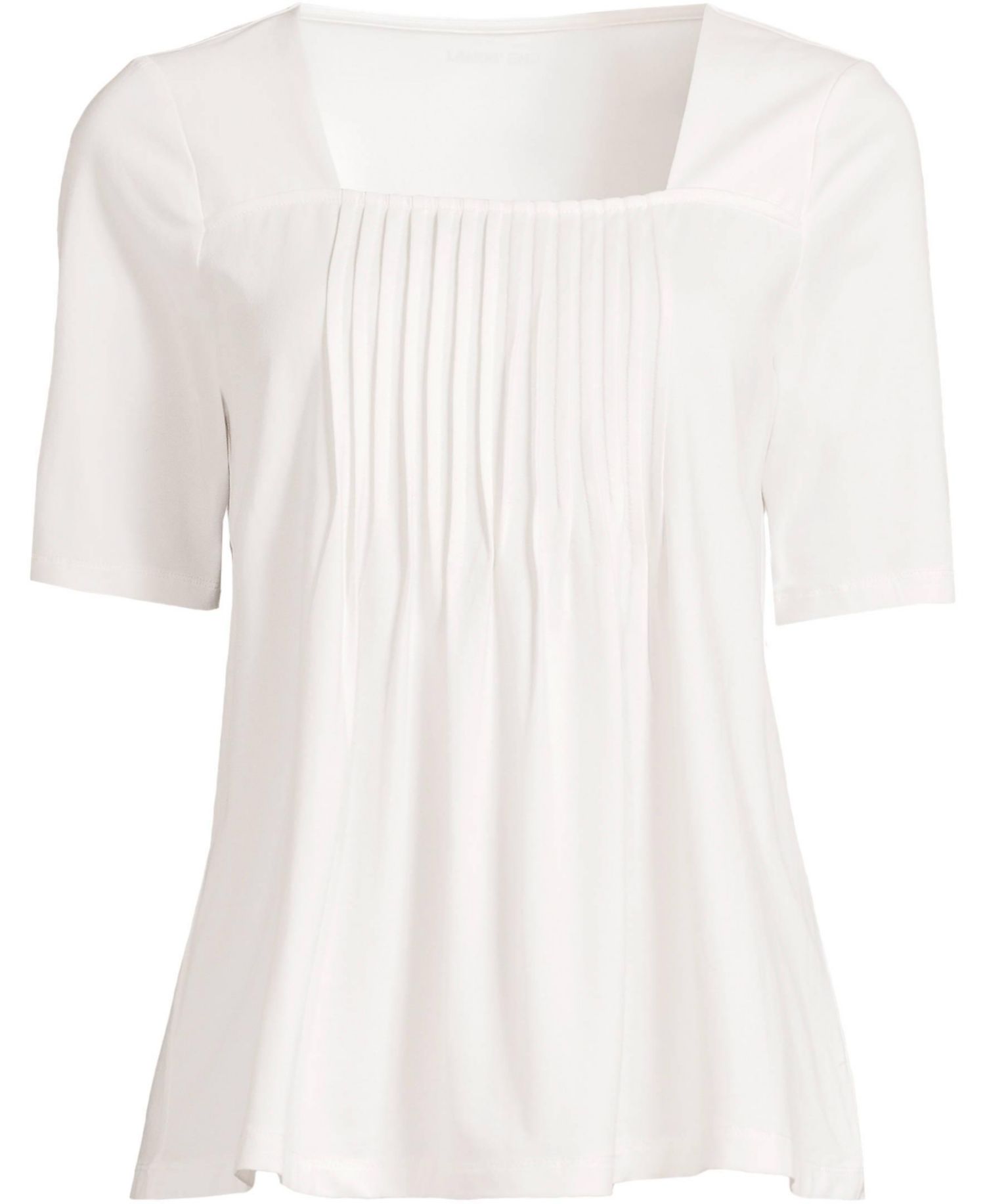 Women's Elbow Sleeve Lightweight Jersey Pintuck Square Neck Top