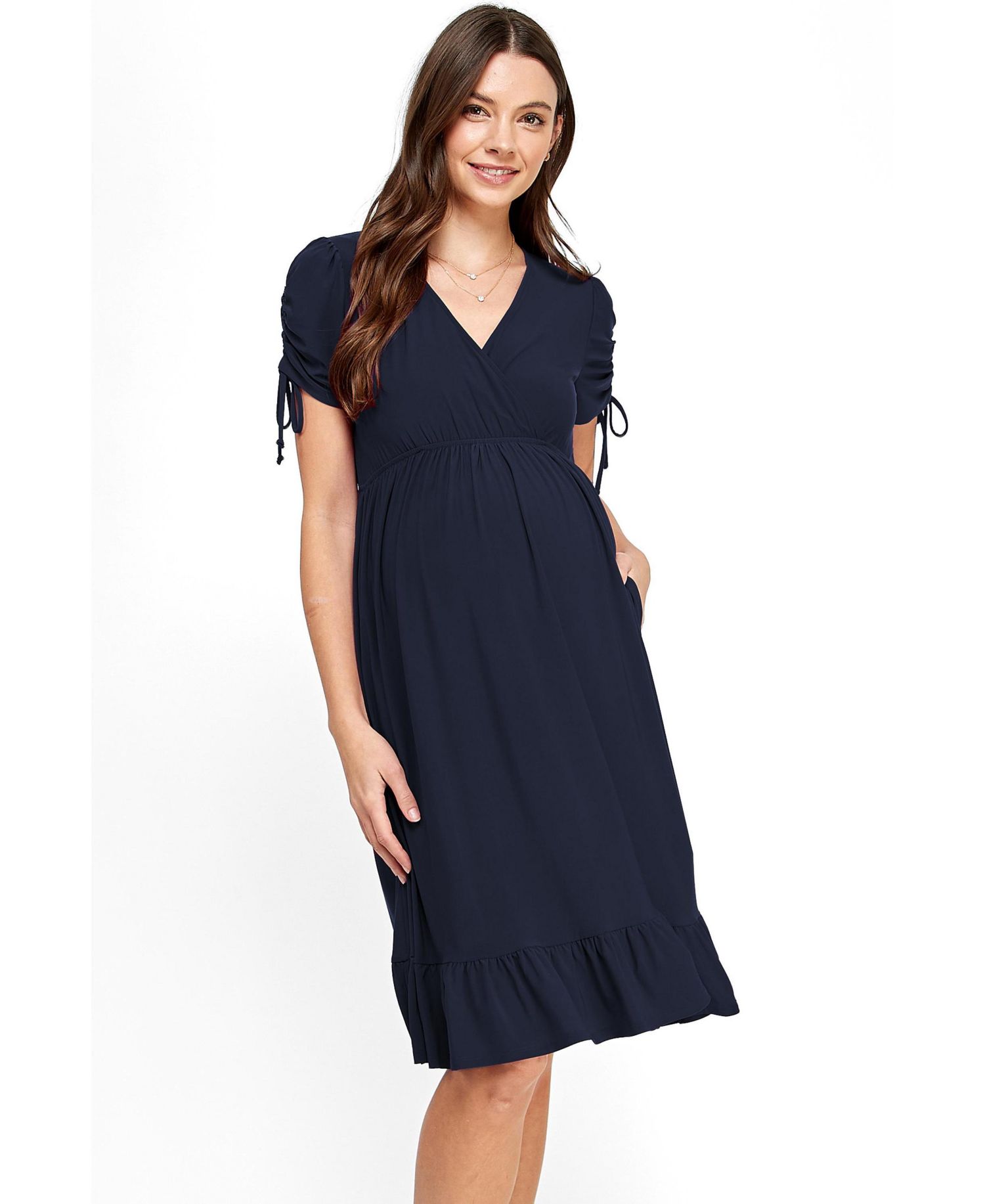 Women's Faux Wrap Flowy Nursing Dress with Pockets