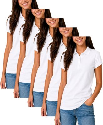 Women's Short Sleeve School Uniform Pique Polo Shirt-5 Pack