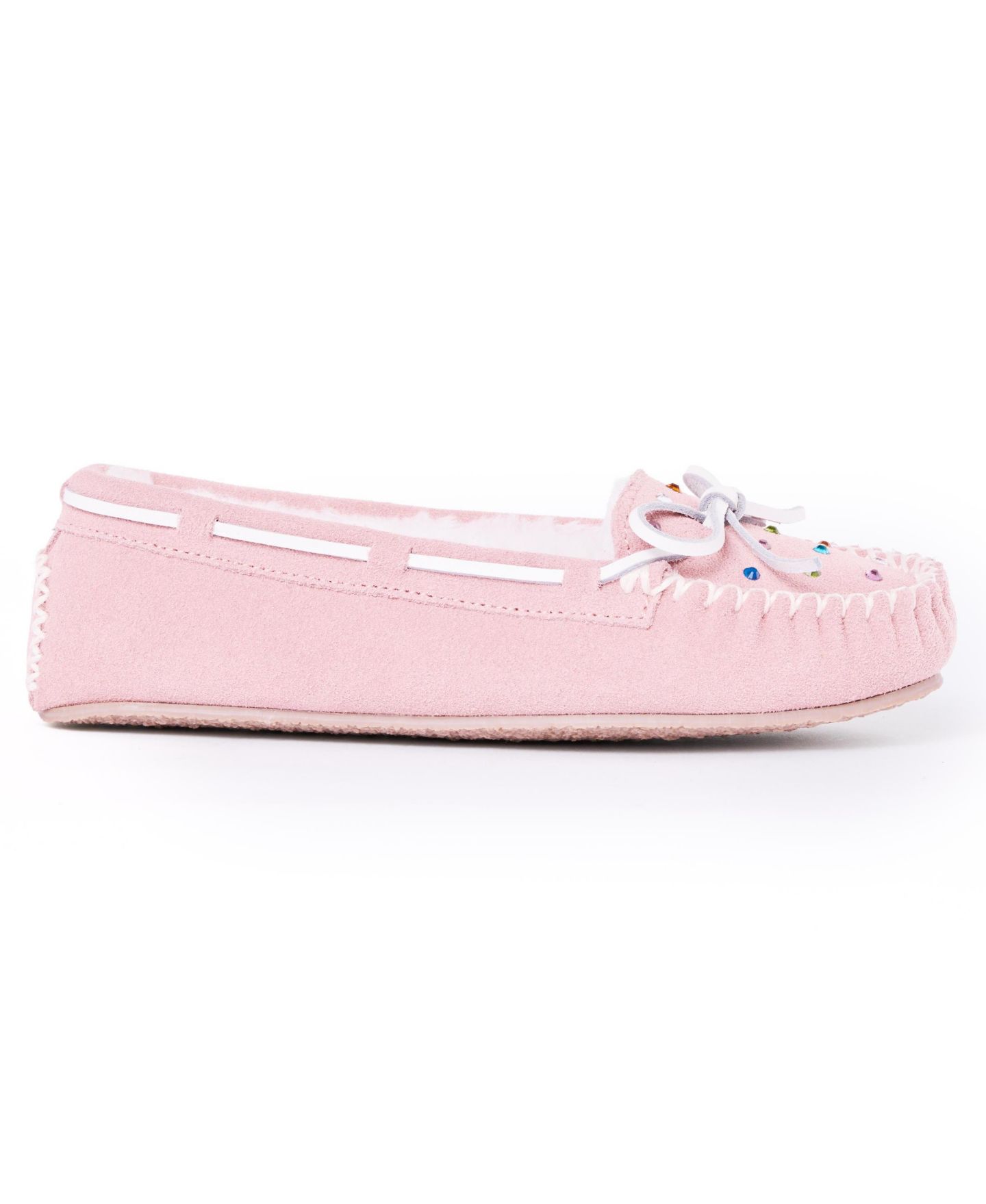 Женские тапочки Minnetonka Cally Rhinestone Suede Slippers, цвет: Пудровый — фото 5