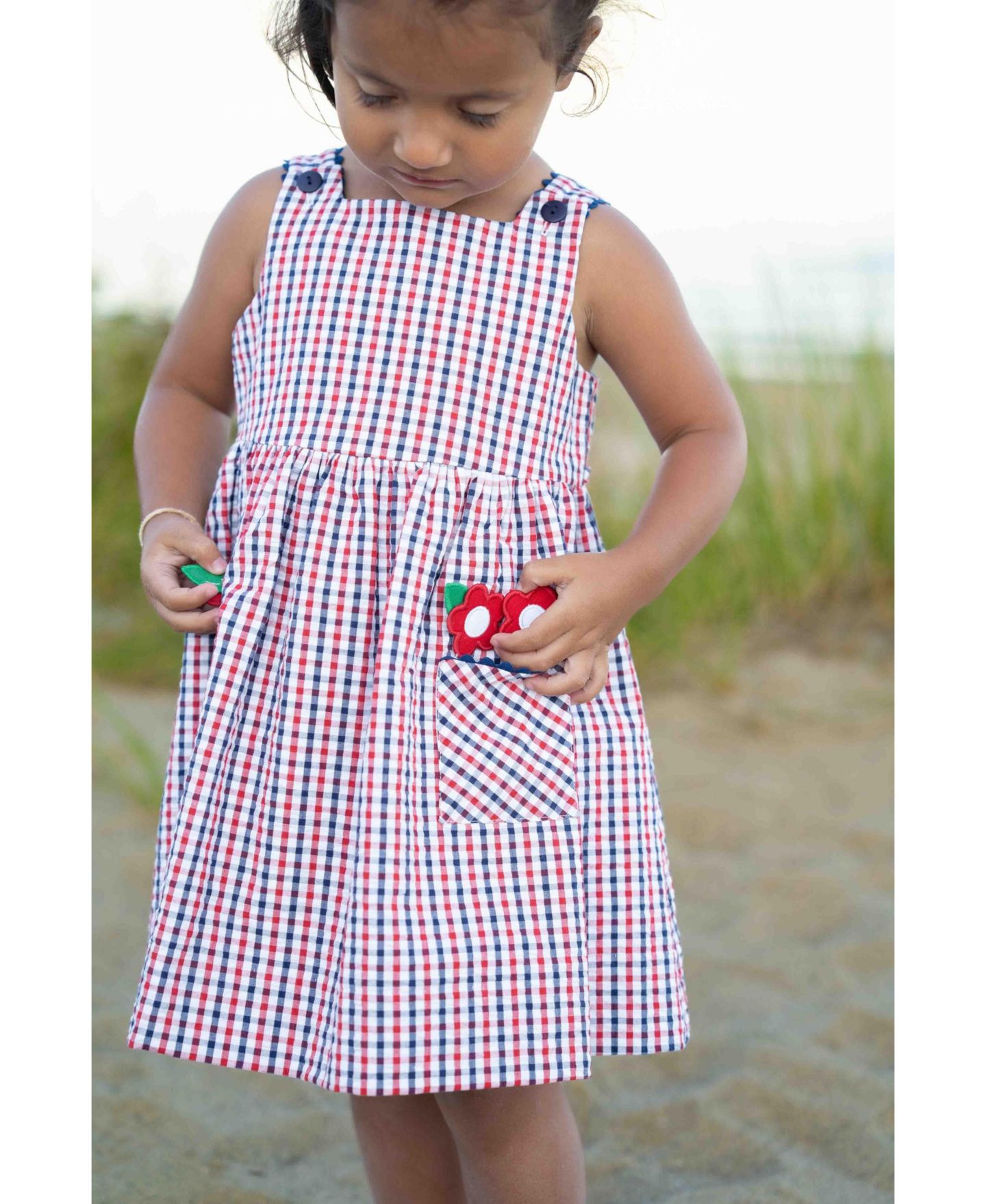 Платье Florence Eiseman Plaid Seersucker Dress With Flowers для девочек — фото 4
