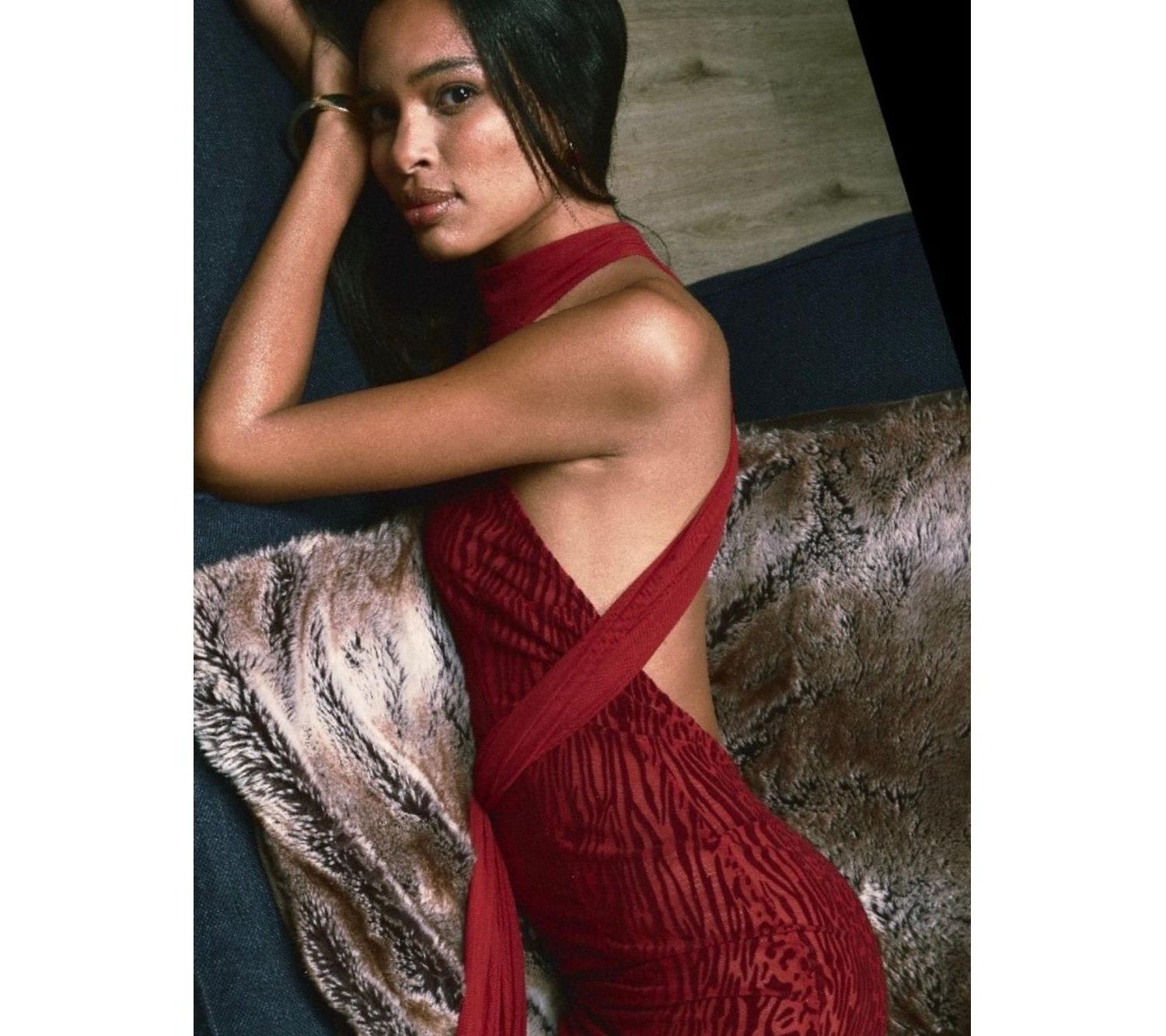 Women's Cerise Scarlet Burnout Velvet Multiwear Mesh Ribbon Maxi Dress