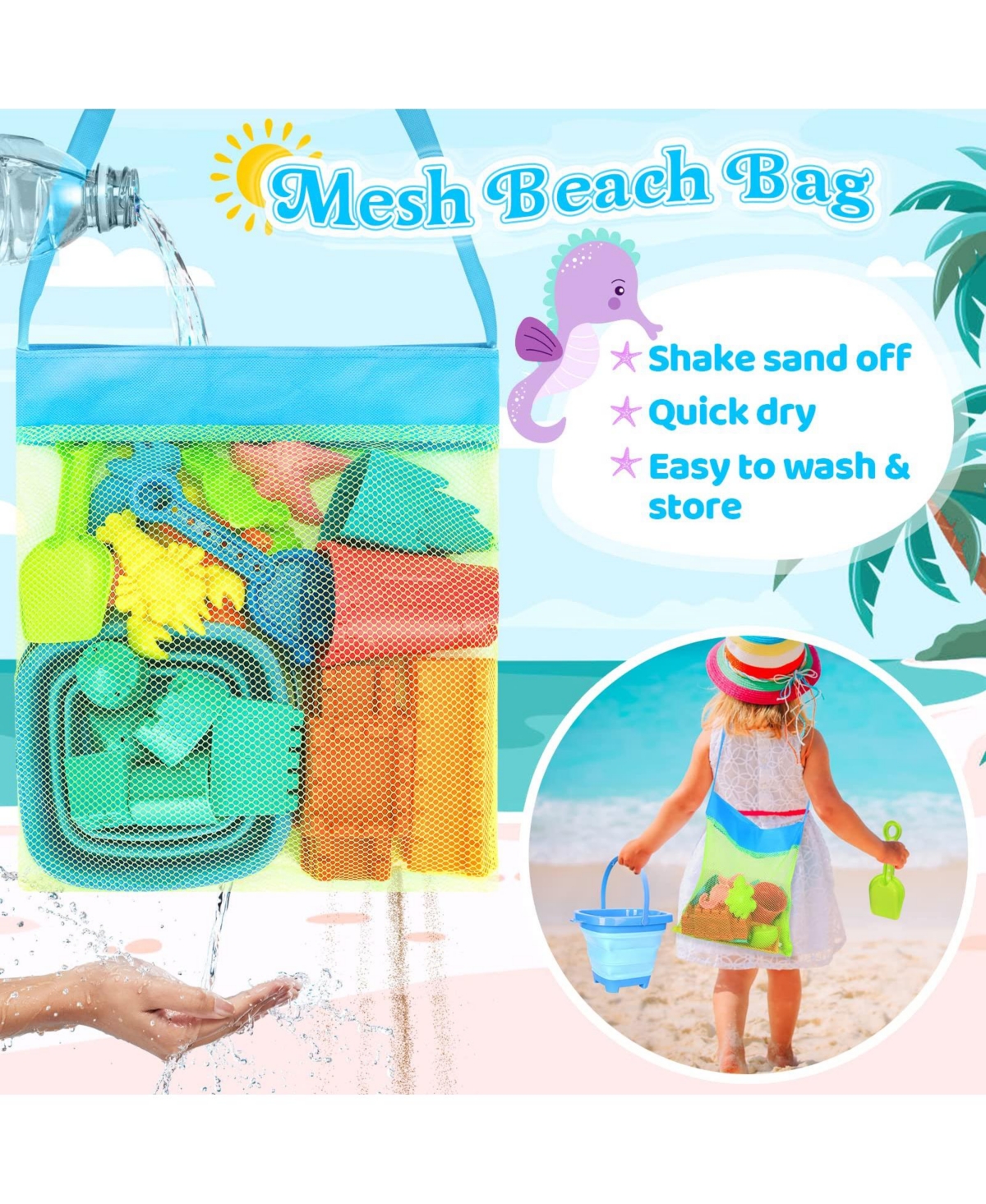 Gnuadz 22-piece Collapsible Beach Sand Bucket Shovels Set Mesh Bag Castle Kit Kids 3-10