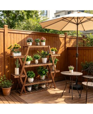 Multi-Tier Solid Pine Plant Stand, Sturdy Triangular Stable Decorative Flower Rack for Home Decor