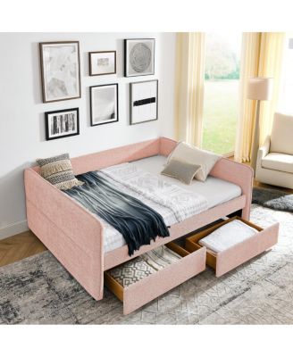 Queen Boucle Daybed With 2 Drawers and Tufted Sofa Bed
