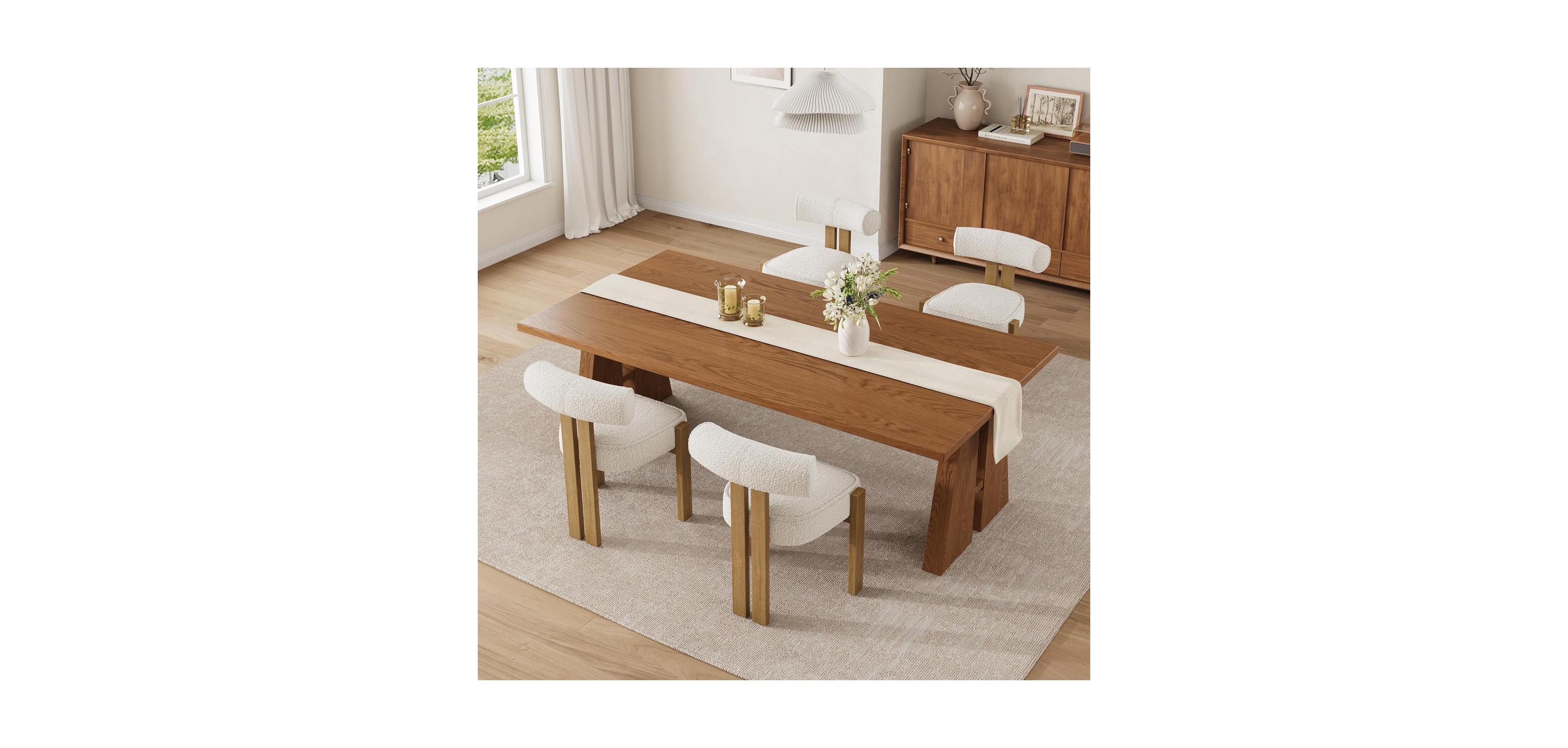 gaomon Boucle Dining Chairs Set of 4, Upholstered Kitchen Chairs with Curved Back & Wood Legs
