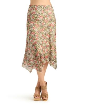 Women's Printed Mesh Asymmetrical Midi Skirt