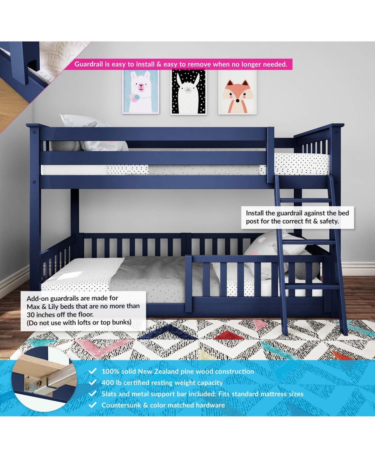 Max & Lily Twin over Low Bunk with Single Guard Rail