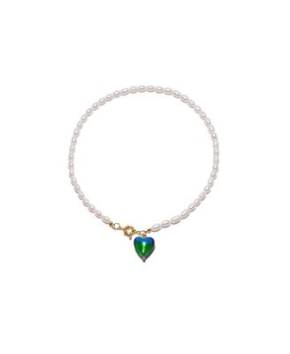 Esmee Peacock Murano Heart Pendant Pearl Necklace