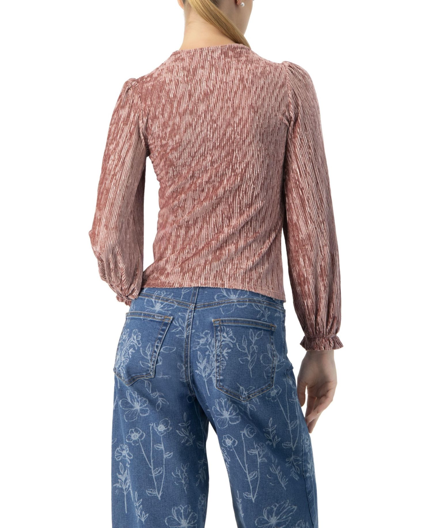 Women's Pleated Velvet V-Neck Blouse