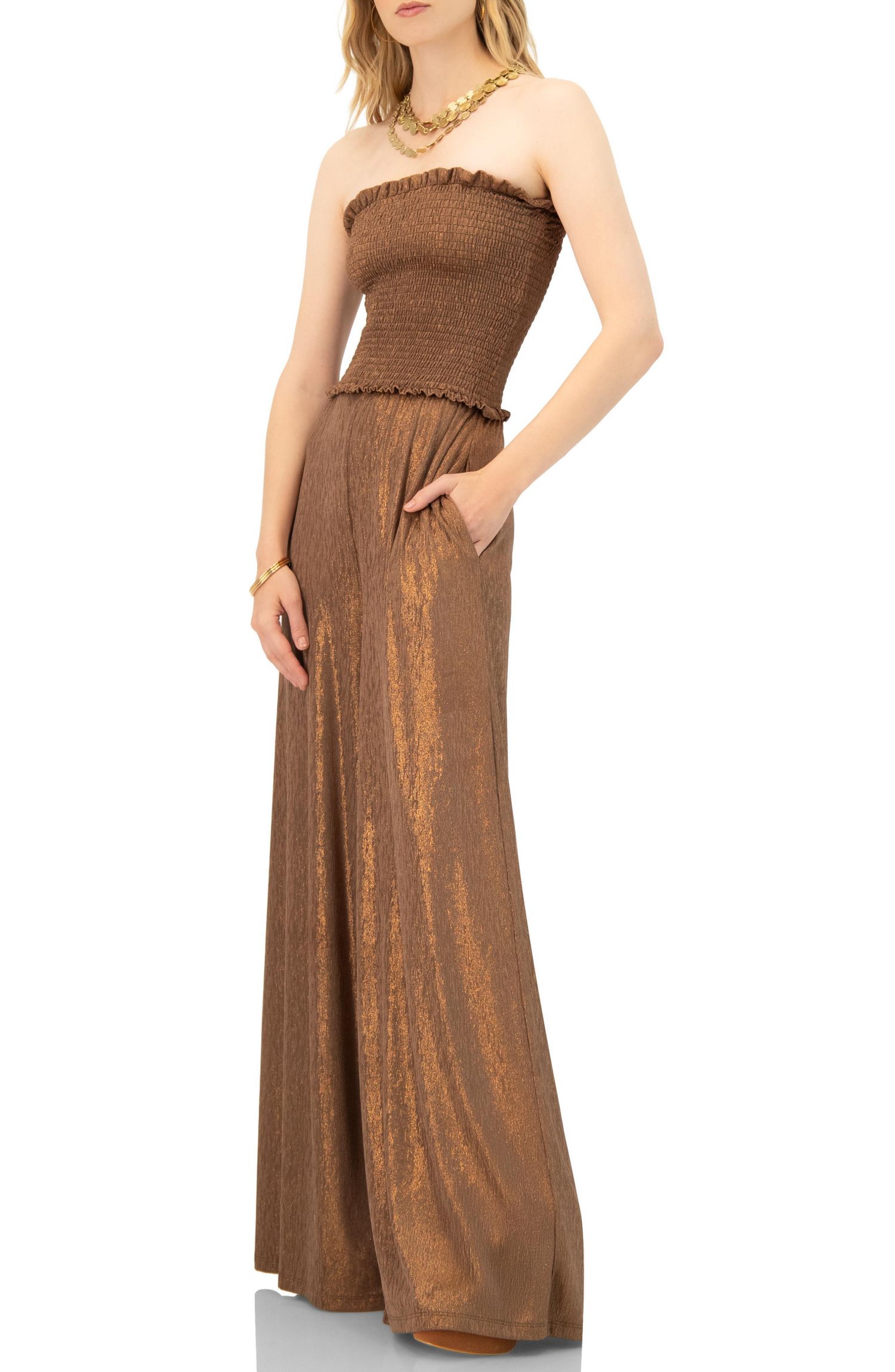 Women's Strapless Wide Leg Jumpsuit
