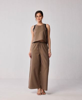 Women's Matching Set with Wide-leg Pants and Colorblock Top