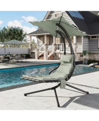 Hanging Chaise Lounge Swing Chair, Curved Steel Outdoor Hammock Lounger for Patio Pool Garden Backyard Porch