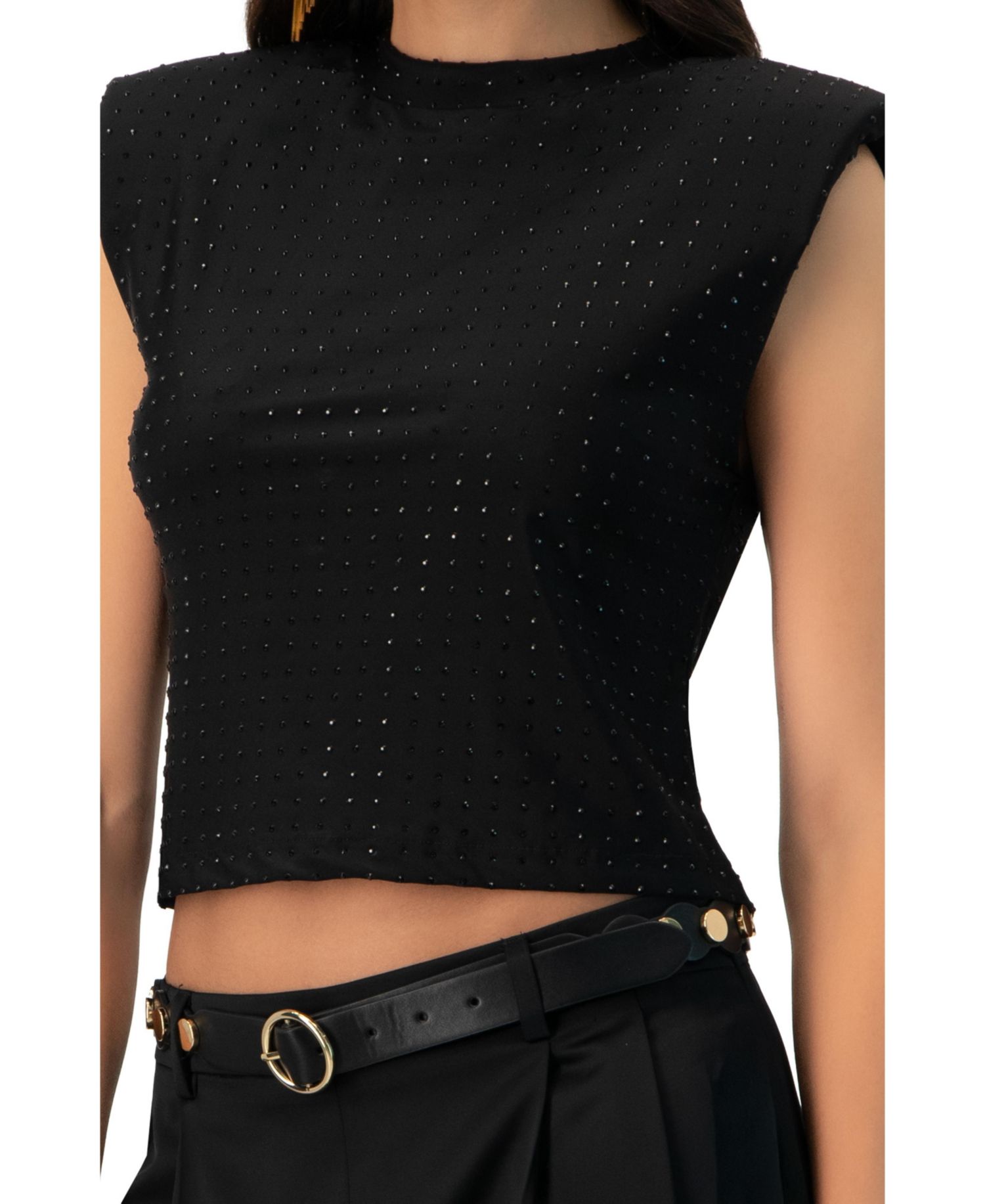 Women's Padded-Shoulder Cropped Rhinestone Top
