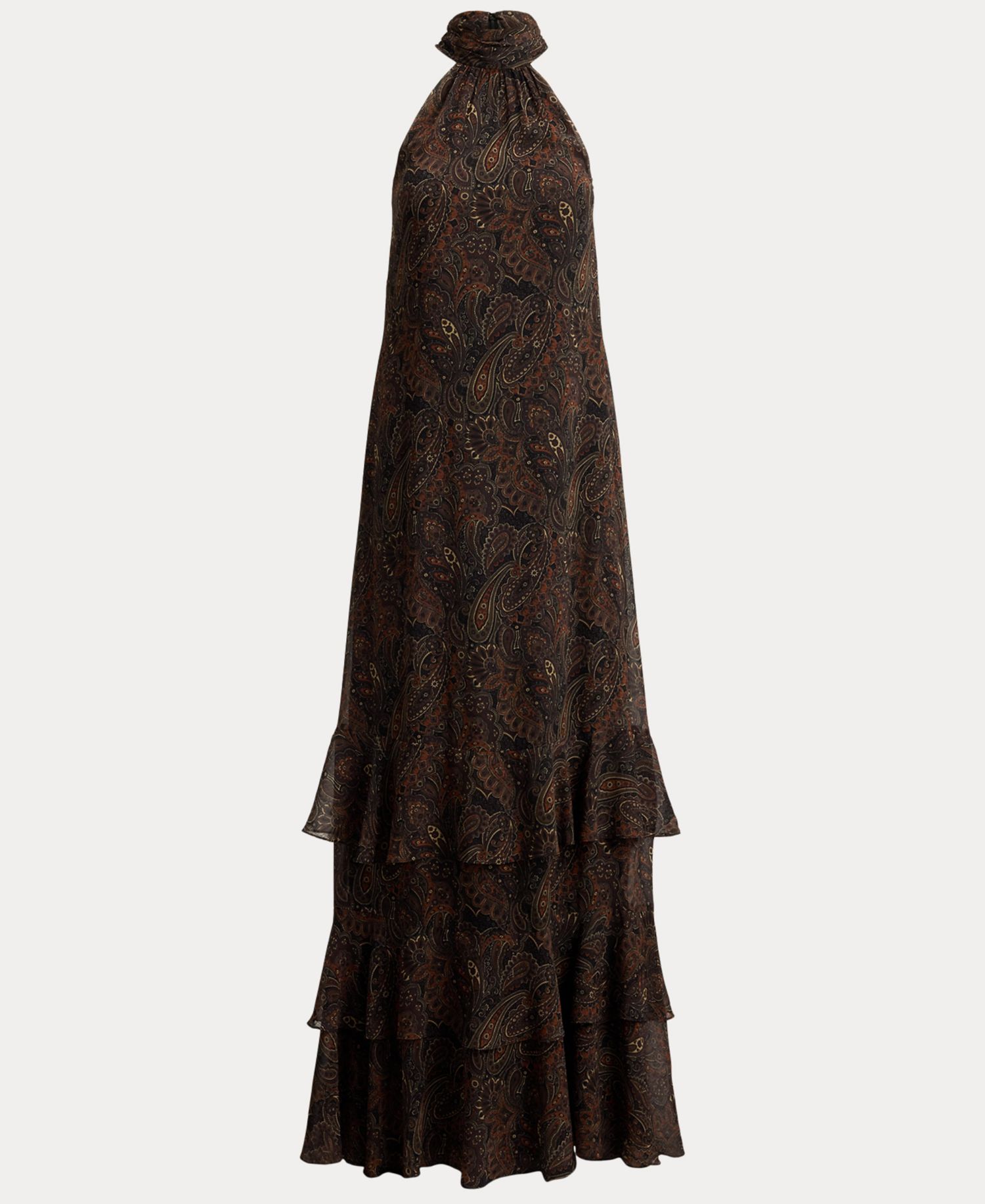 Women's Paisley Georgette Tiered Mockneck Gown