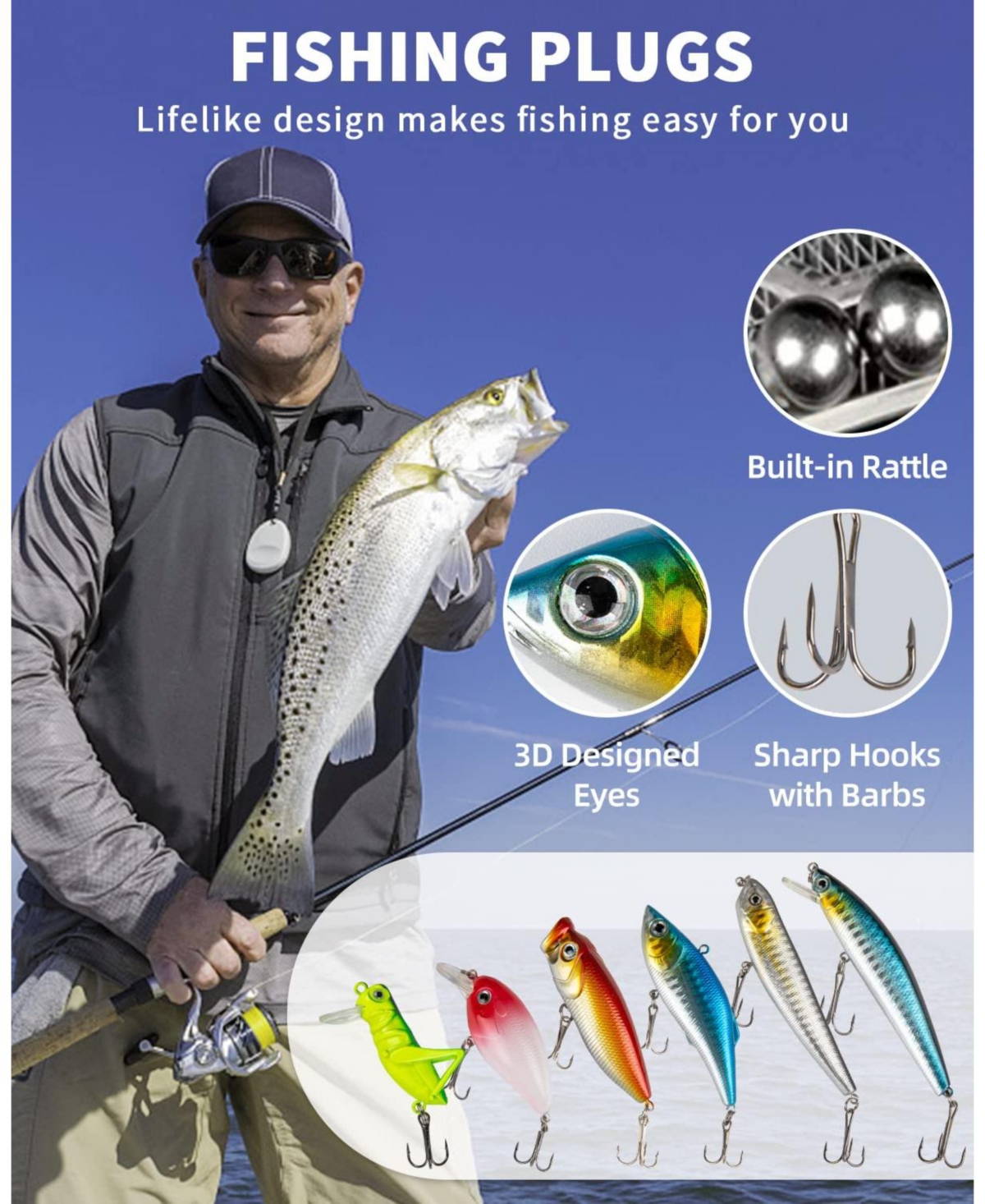 Gnuadz Fishing Lures Kit Spoon Soft Plastic Worms Bass Trout