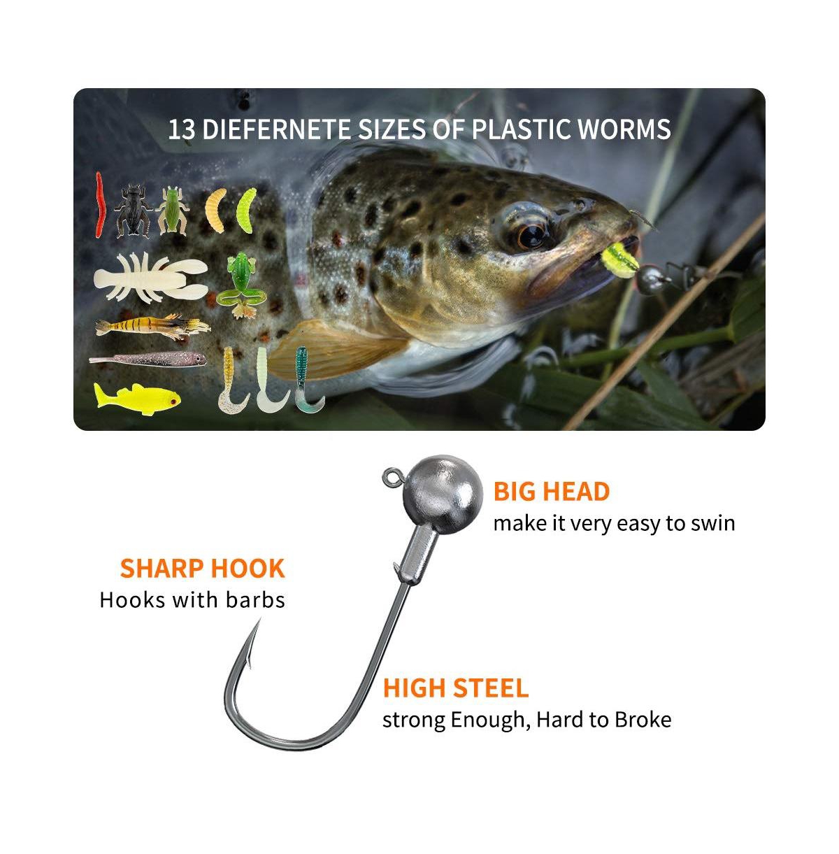 Gnuadz Fishing Lures Kit Spoon Soft Plastic Worms Bass Trout